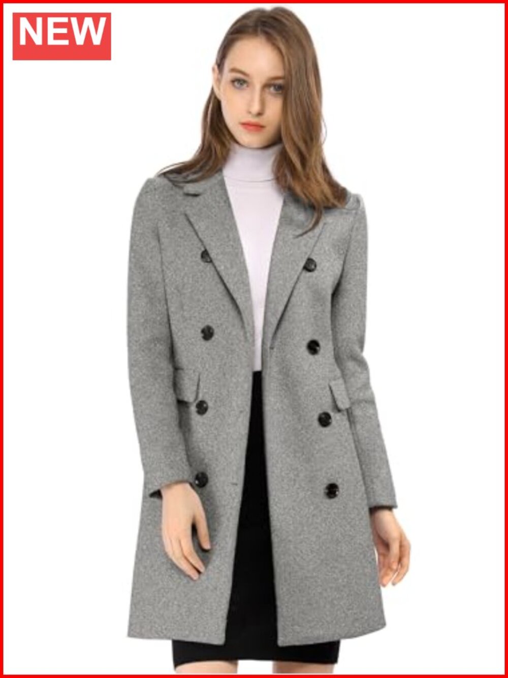 Women's Winter Trench Peacoat Notched Lapel Double Breasted Longline Coat